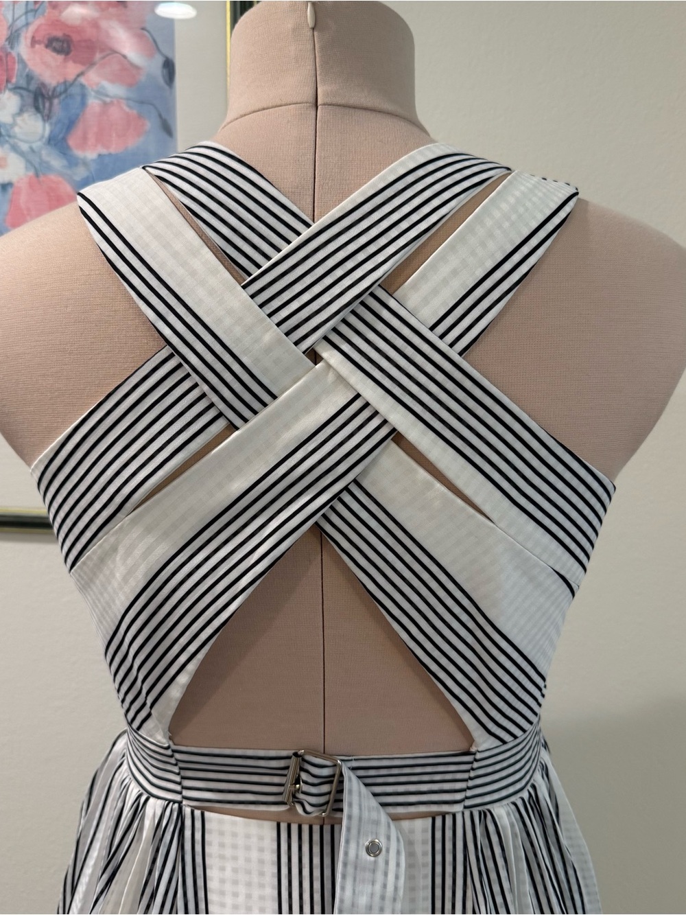 Adelyn Rae White and Black Striped Midi Fit-and-Flare Dress - Picture 3 of 8
